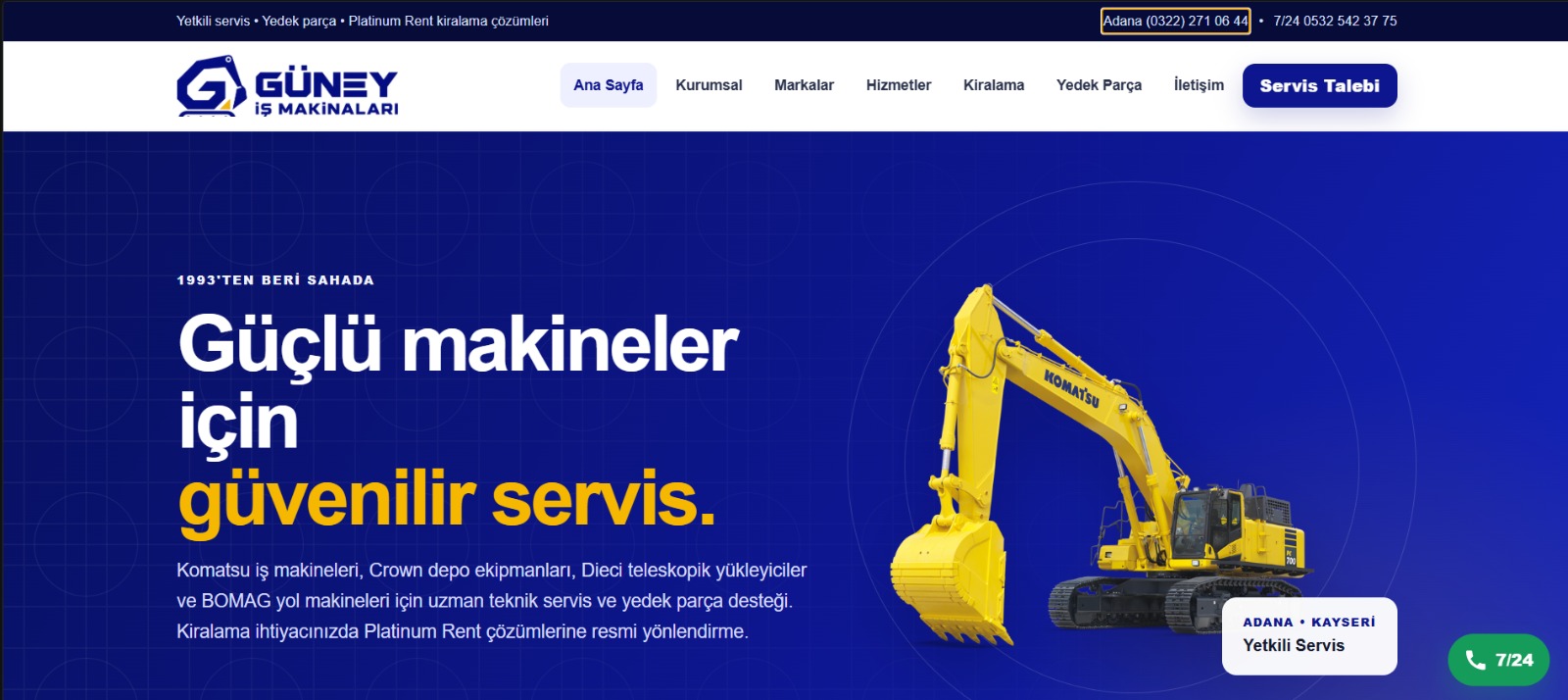 Güney İş Makineleri web sitesi